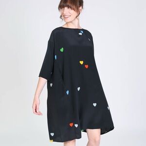Black Heart Print Midi Dress